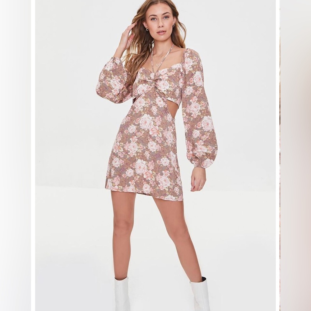 Floral Print Cutout Mini Dress